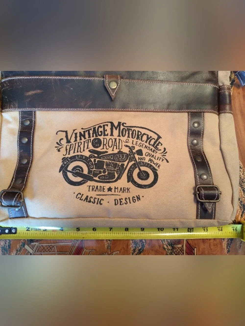 New Motorcycle Messenger TanCanvas & Faux DarkBrown Leather Trim Bag By Sixtease